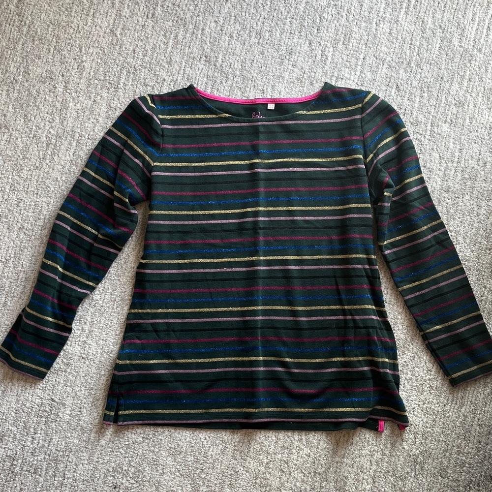 Boden Pink and Green Striped Breton Top